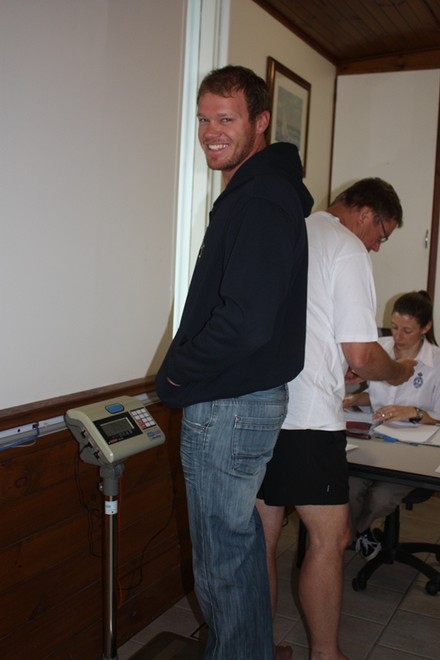 Triad’s Nathan Outteridge was lucky to be able to weigh in fully clothed - Zhik Etchells NSW State Championship 2011  © Tracey Johnstone